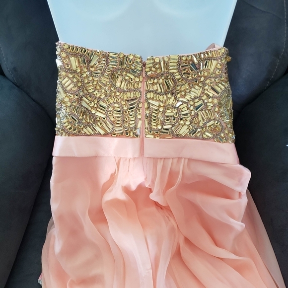 La Femme NWT Peach Apricot Maxi 10 Dress Strapless Tube Top Gold Gem Bust Flawed - Picture 6 of 10
